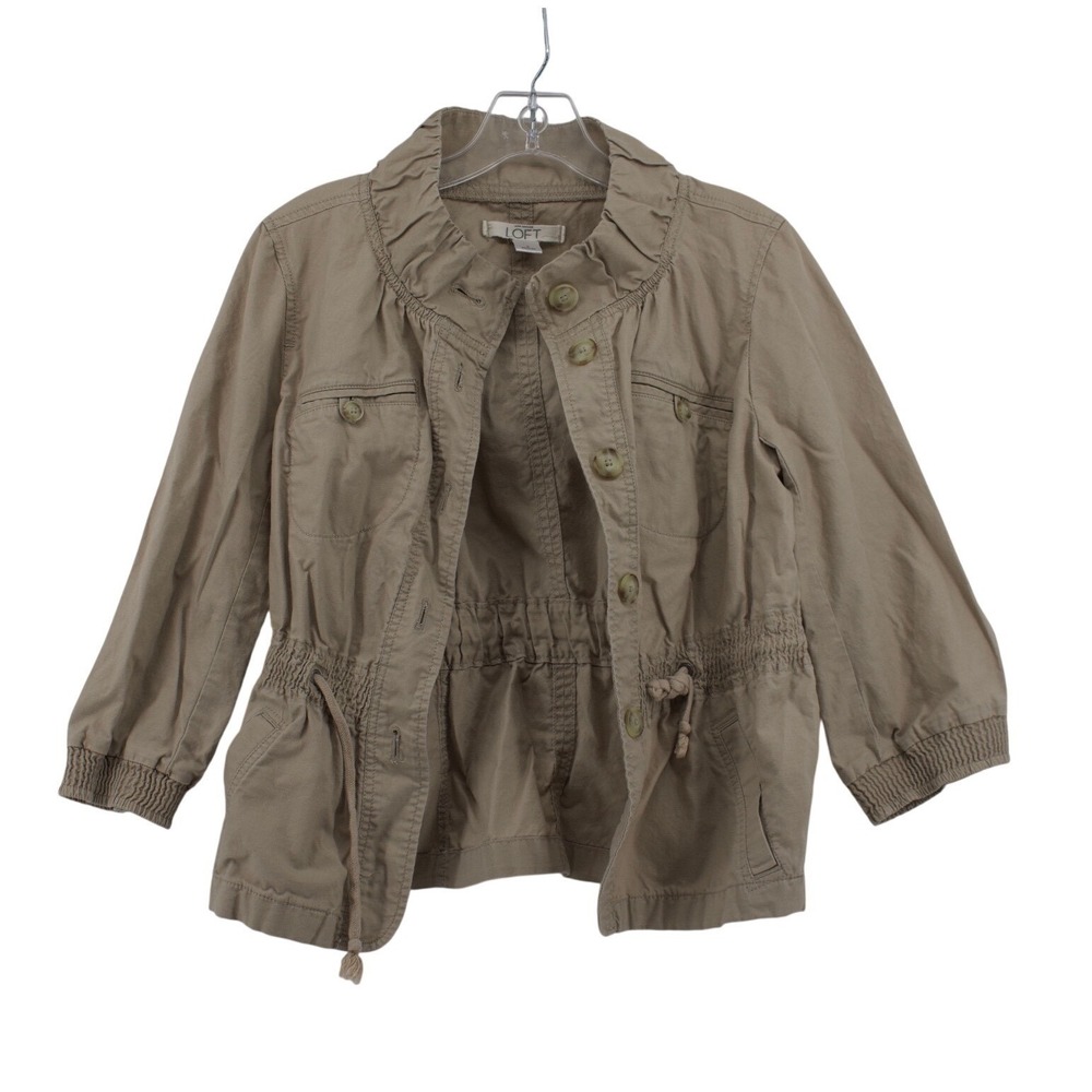 Ann Taylor Loft Womens S Tan Khaki Cotton Utility Field Jacket Military Coastal